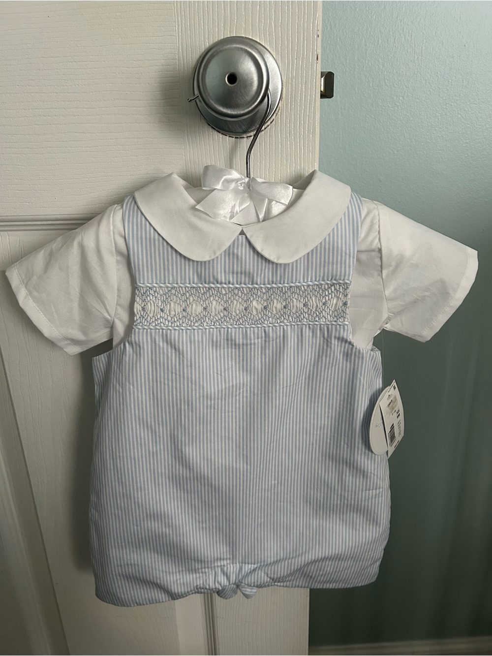 Edgehill Collection Blue & White Smocked Baby Romper with Shirt